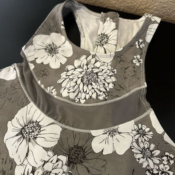 Mono B Zip Back Sports Bra Grey-brown White Floral Medium Women’s Racerback - Picture 2 of 4